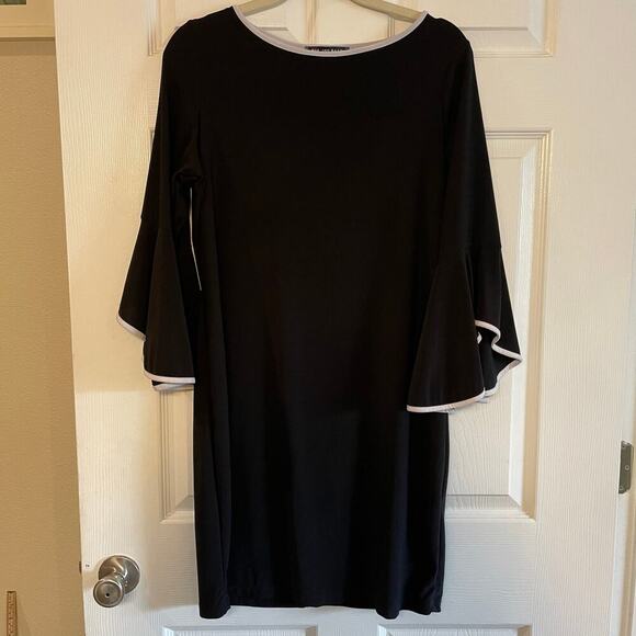 Nik And Nash Womens Dress Sz L Black Long Bell Sleeves Midi Boat Neck - Picture 1 of 11